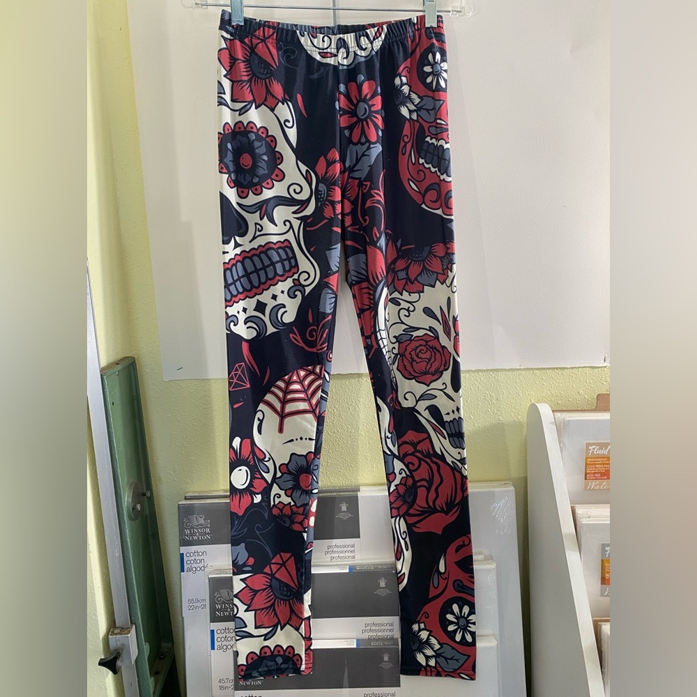 Colorful Skull and Floral Leggings